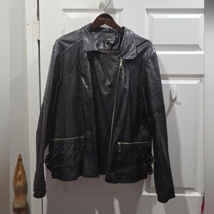 ANA BLACK MOTORCYCLE JACKET ~ Faux Leather 2X